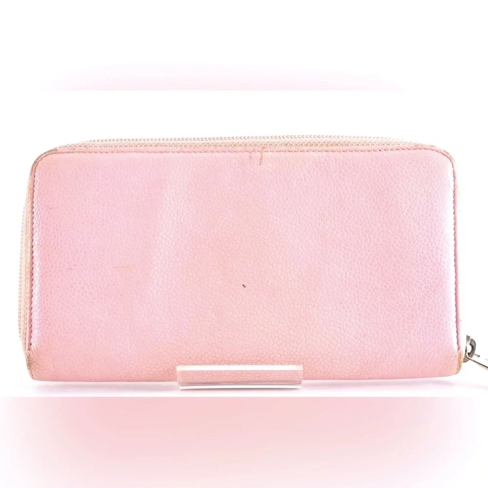 Chanel Wallet Timeless CC Zip Around Zippy Caviar Leather Ballerina Pink Silver